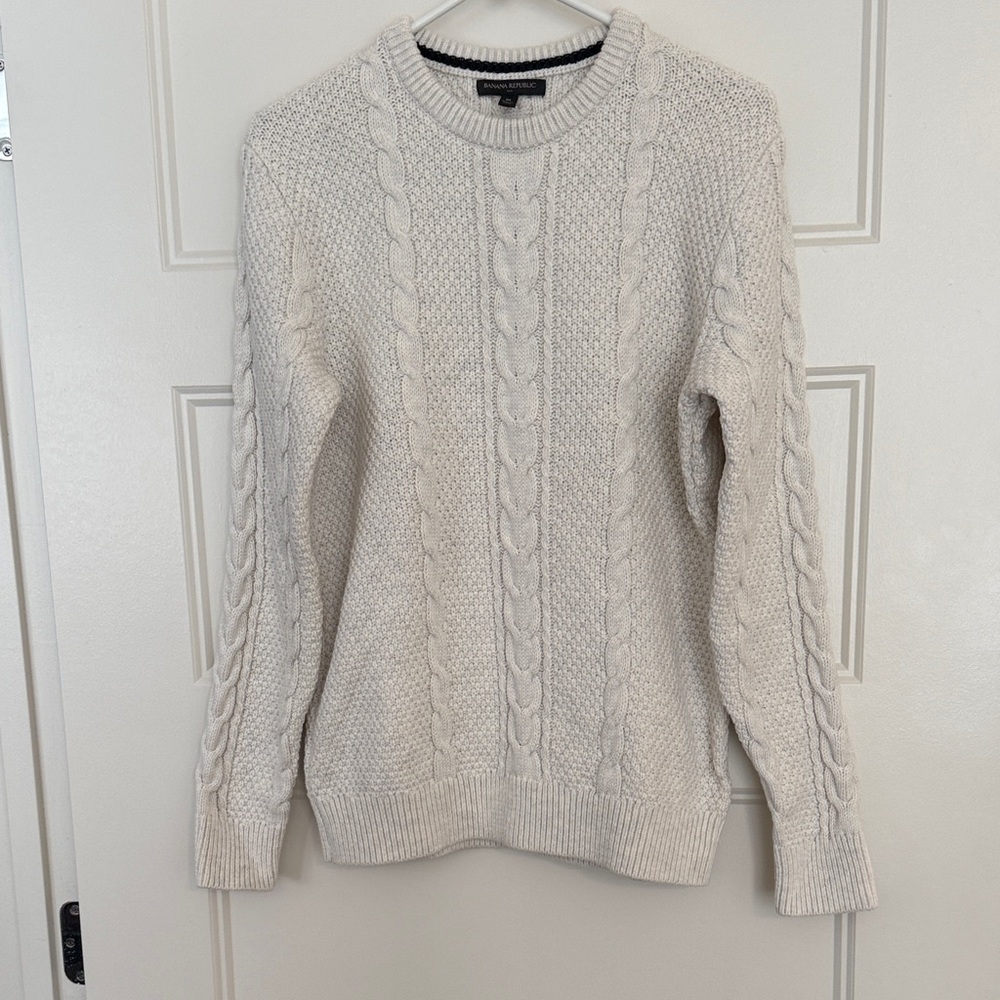 Banana Republic Slightly-Off-White Cable Knit Irish Fisherman Style Sweater